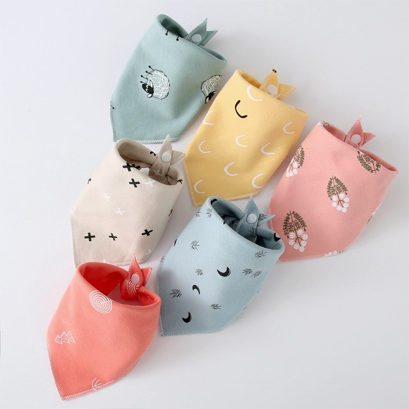 Khăn yếm tam giác cho bé 100% cotton 2 lớp có khuy bấm, hàng đẹp