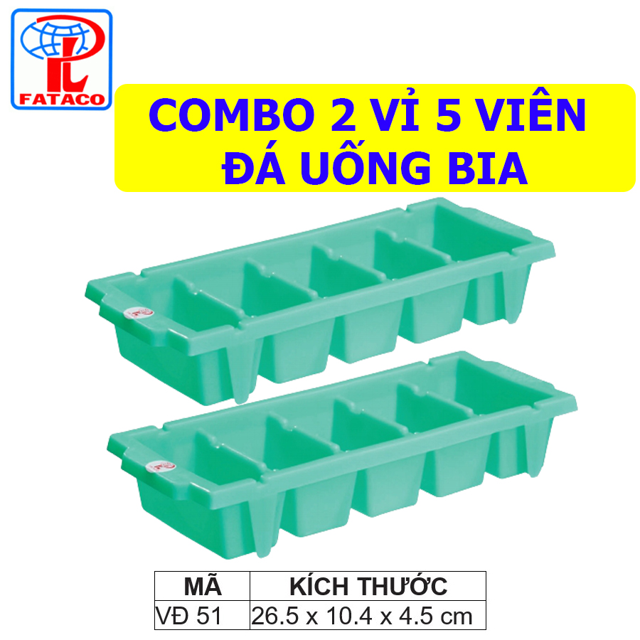 Bộ 2 vỉ đá khay làm đá Fataco VĐ51 vỉ đá lớn, đá uống bia chất liệu nhựa PP cao cấp, dễ dàng lấy đá