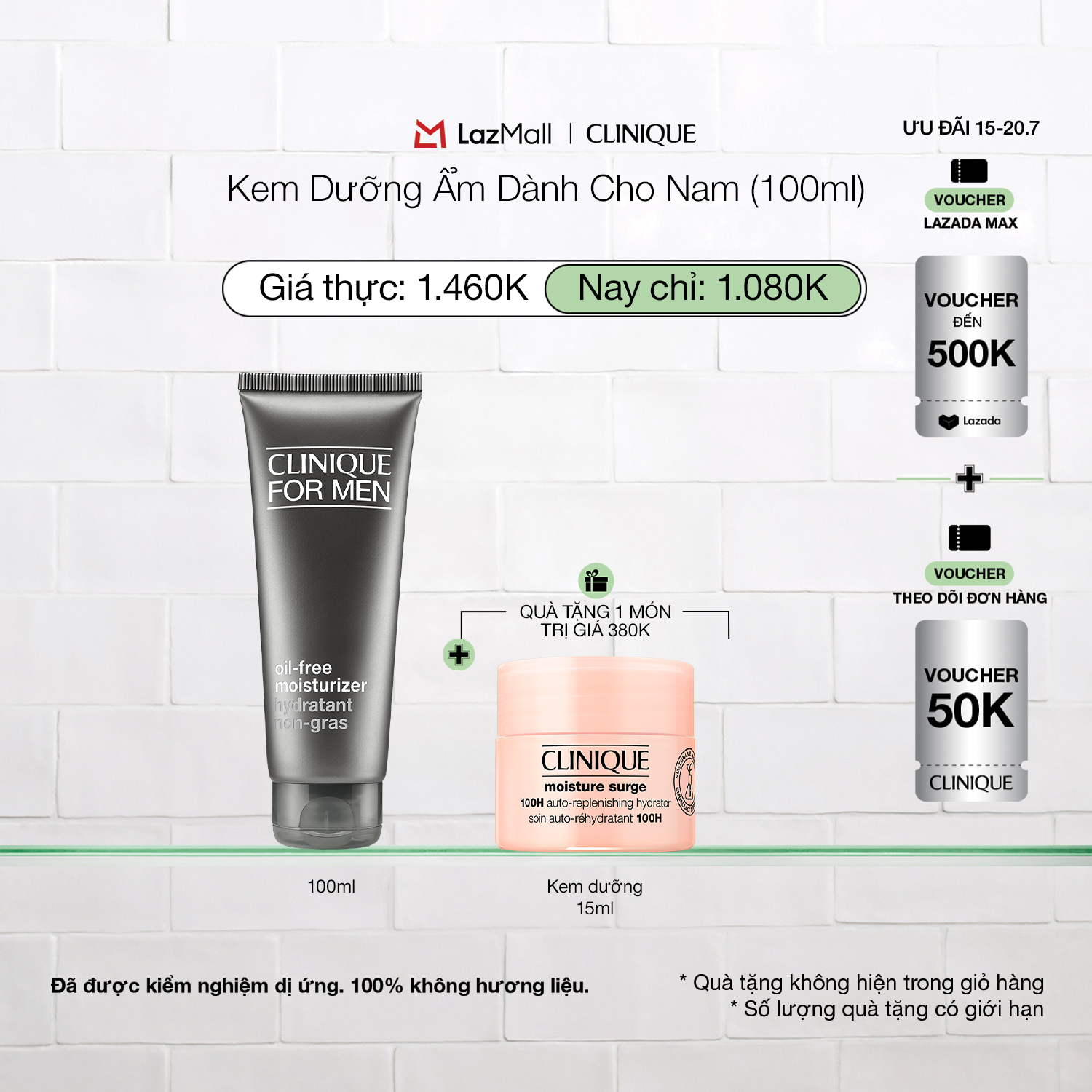 Kem dưỡng ẩm dành cho nam mỏng nhẹ giúp hấp thụ dầu thừa Oil-Free Moisturizer For Men 100ml