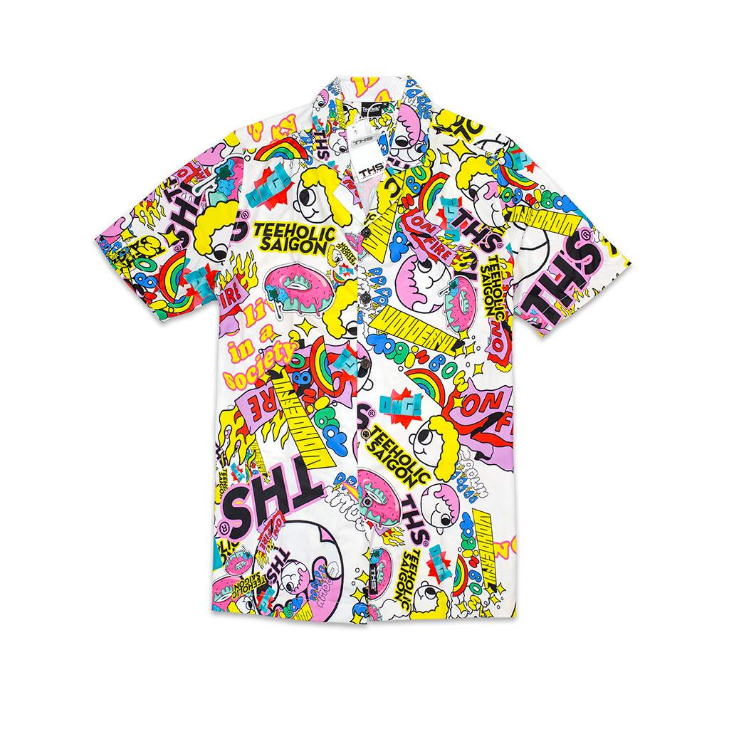 Teeholic áo sơ mi form rộng unisex in hoạ tiết hoạt hình ths
