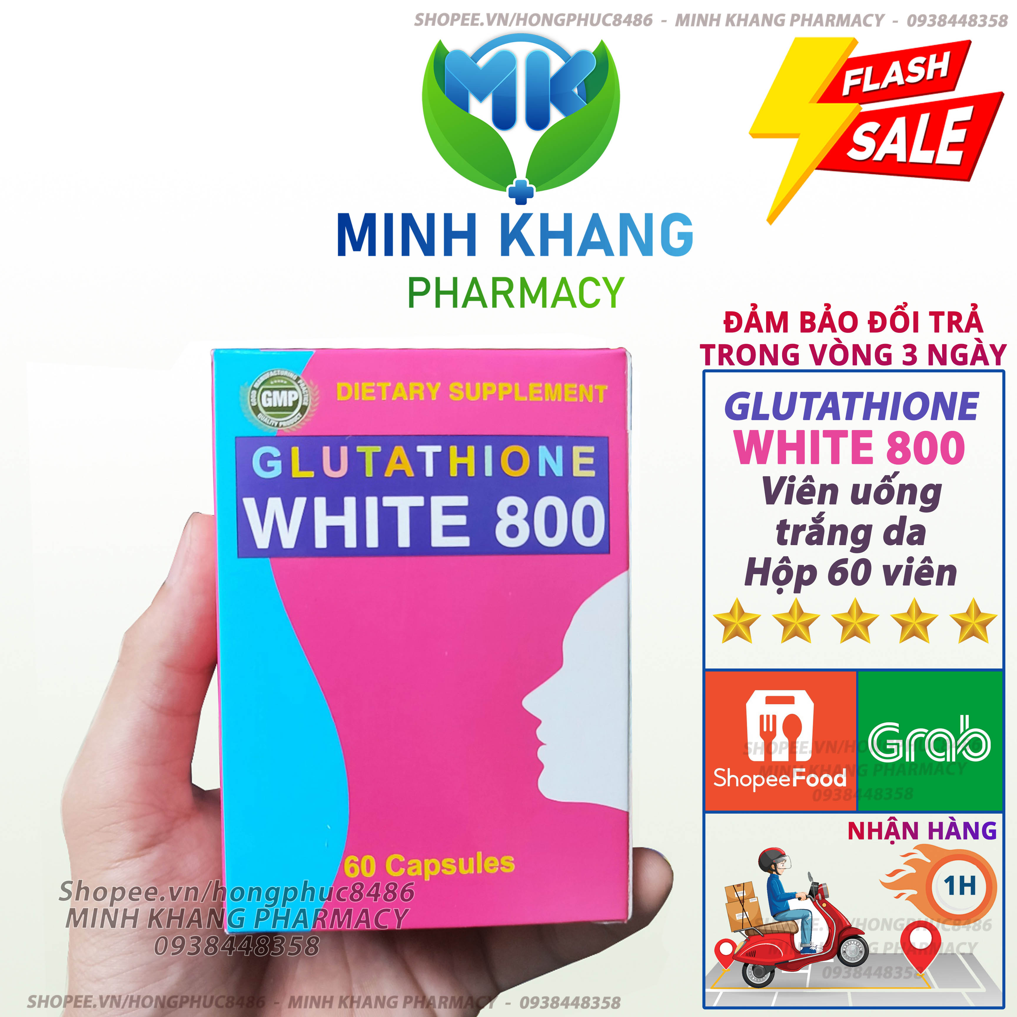 Viên uống trắng da toàn thân glutathione white 800