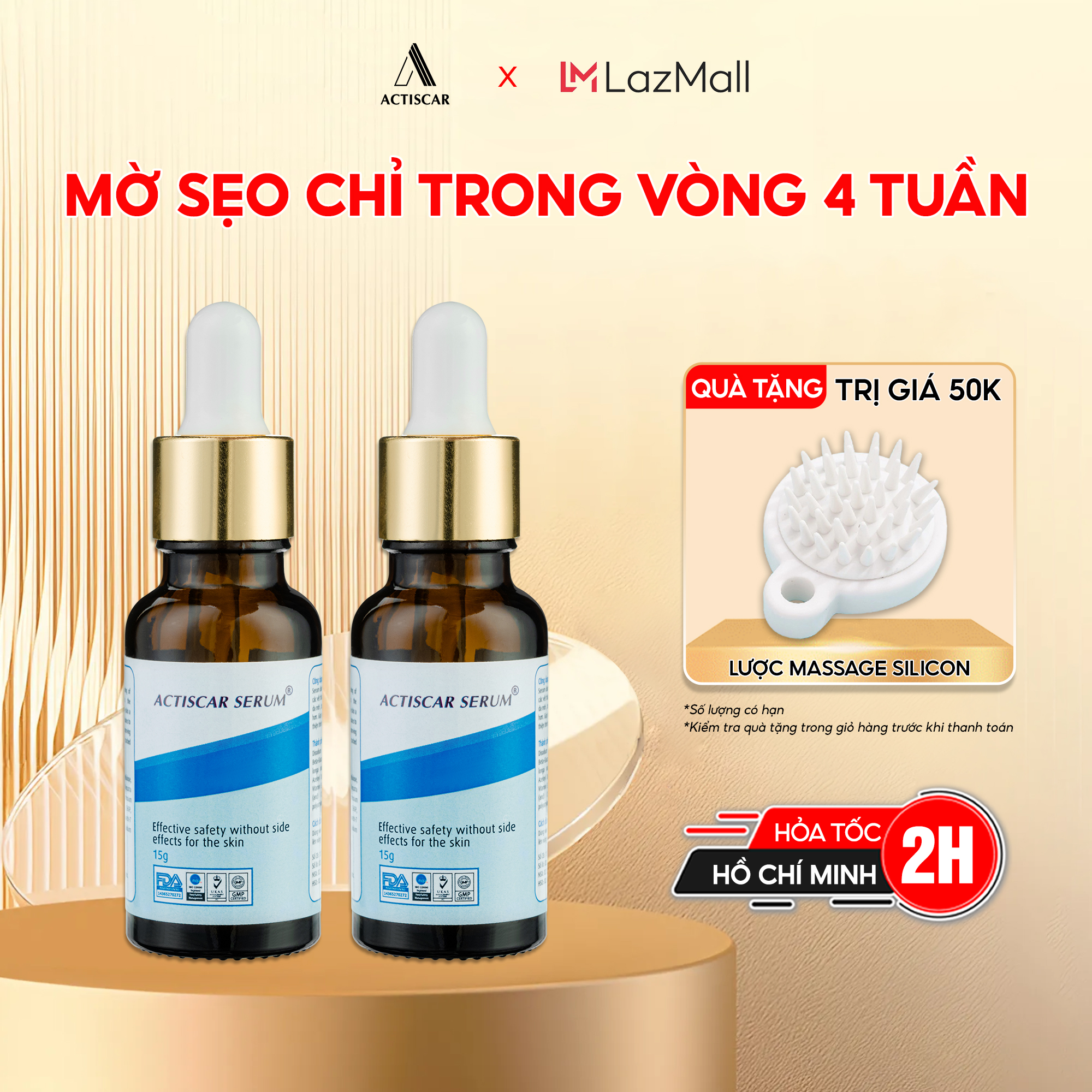 Bộ 2 serum xoá mờ sẹo actiscar xoá mờ sẹo lồi, sẹo lõm, sẹo rỗ, sẹo thâm lâu năm