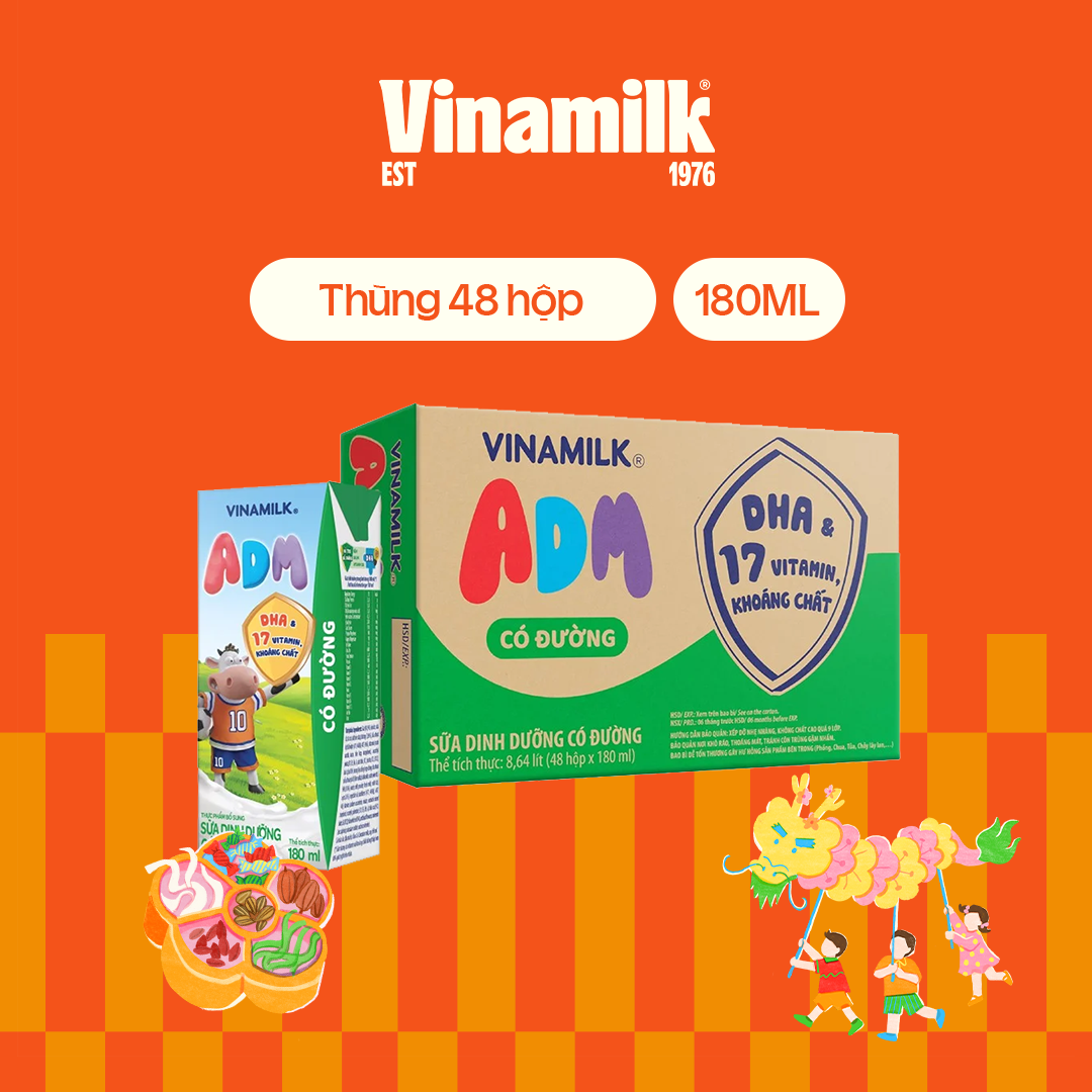 Thùng 48 Hộp sữa tiệt trùng Vinamilk ADM Gold IQ có đường 180ml