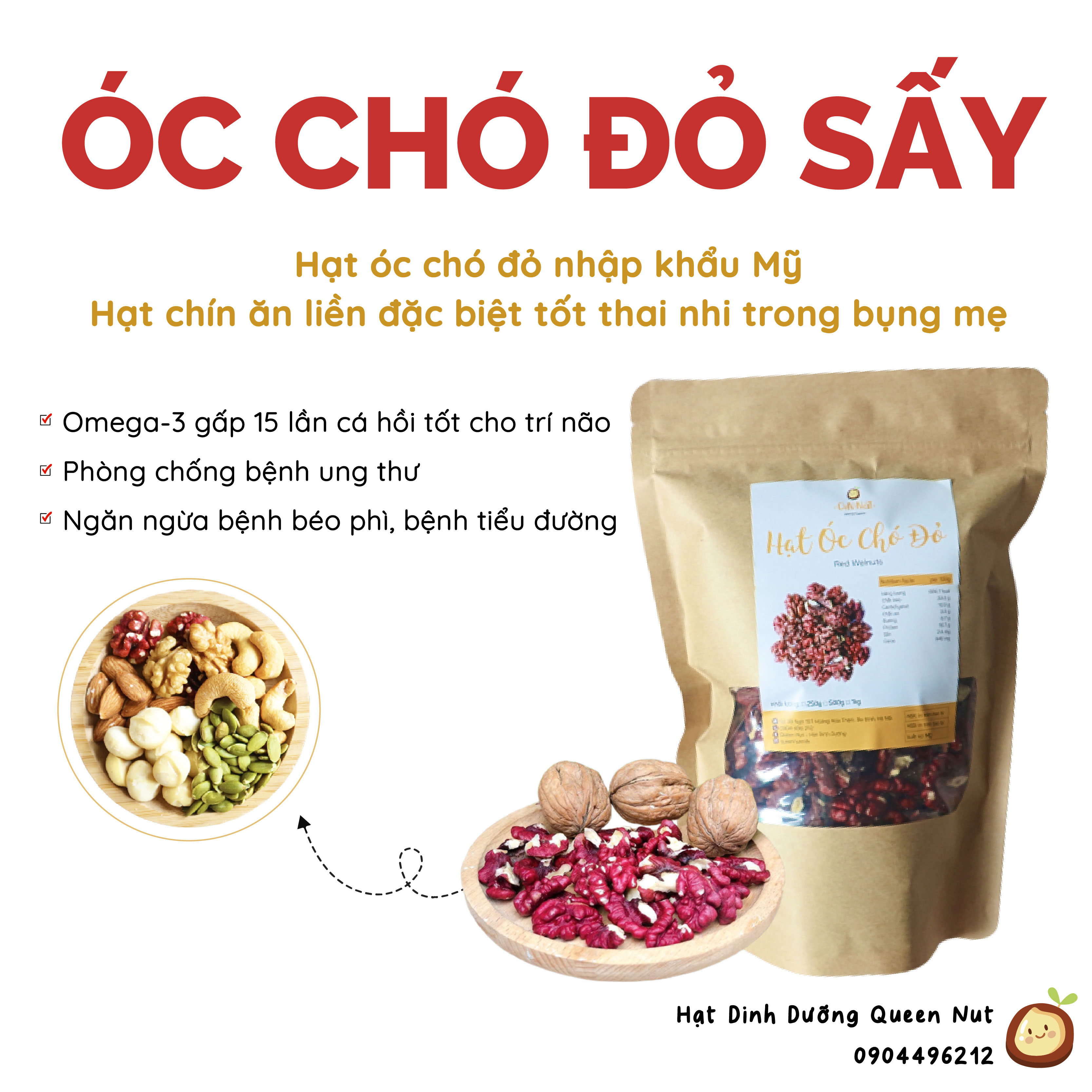 Nhân hạt óc chó đỏ mỹ sấy 500g - ăn vặt mẹ bầu cho em bé thông minh