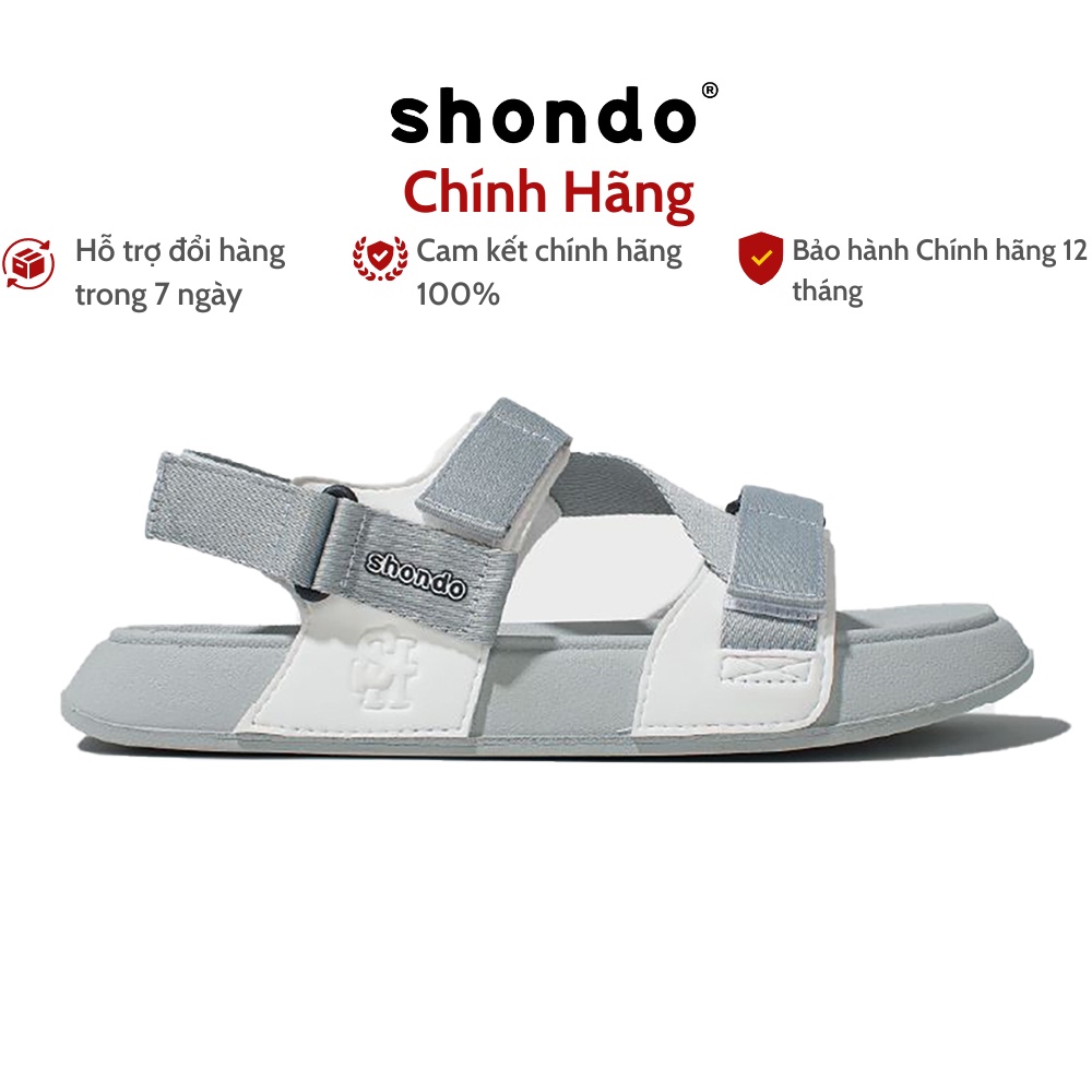 Giày Sandals Nam Nữ Shondo Xám Trắng PLA2020 Platy nhẹ êm tháo được quai
