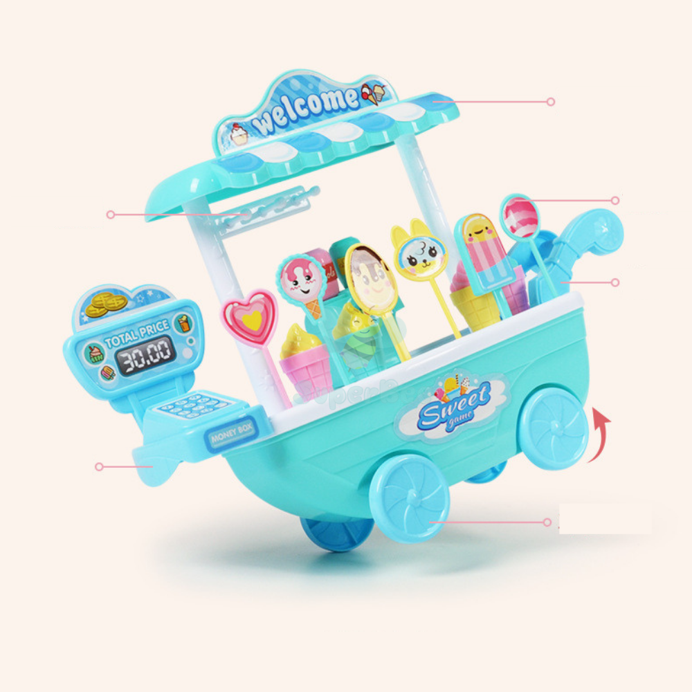 Đồ Chơi Xe Đẩy Bán Kem Kèm Quầy Thanh Toán Mini Cho Bé Mô Hình Nhập Vai Cho Bé Trai Và Bé Gái SuperBee