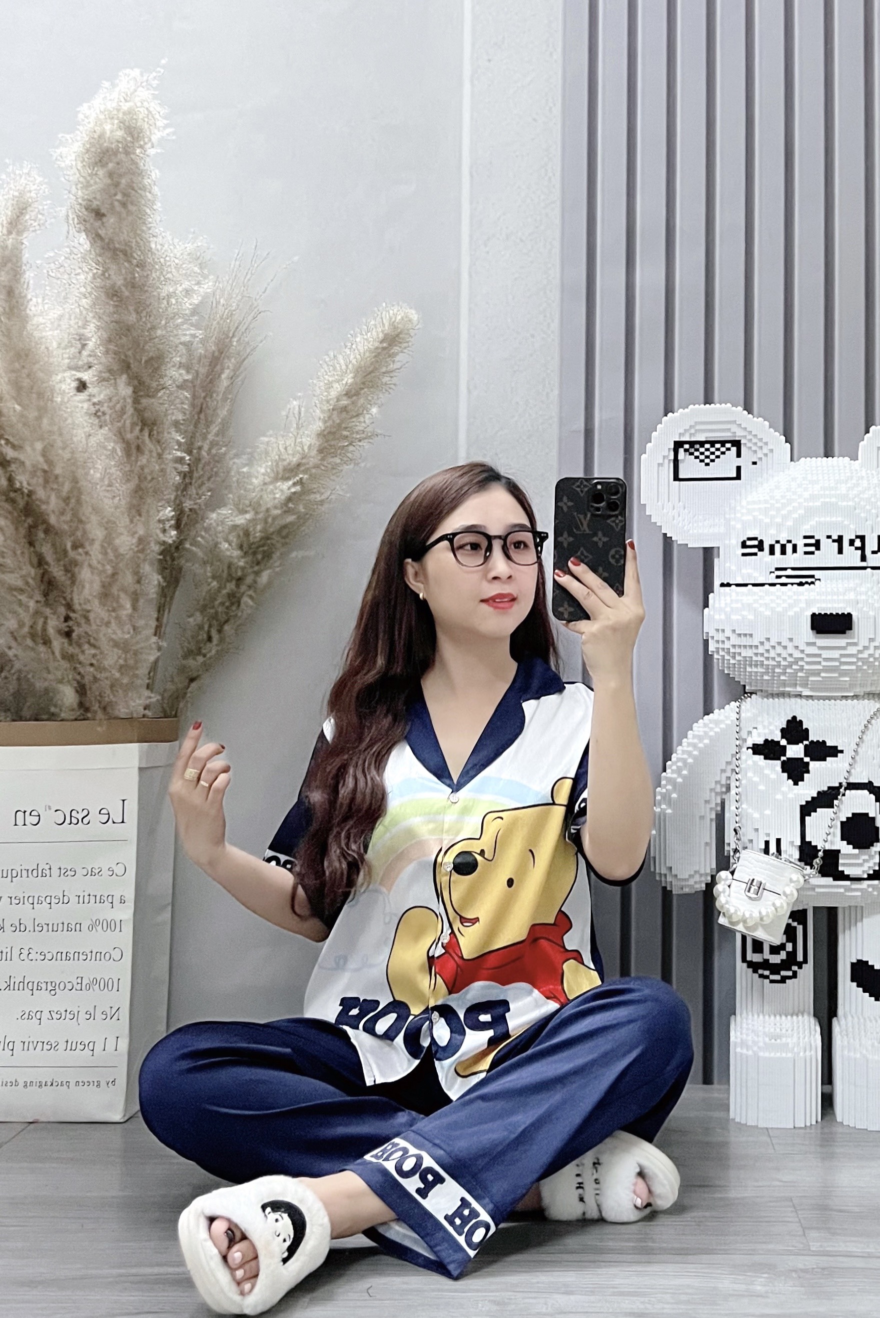 Đồ bộ lụa xước pijama ANH MỸ đồ bộ nữ mặc nhà tay ngắn quần dài