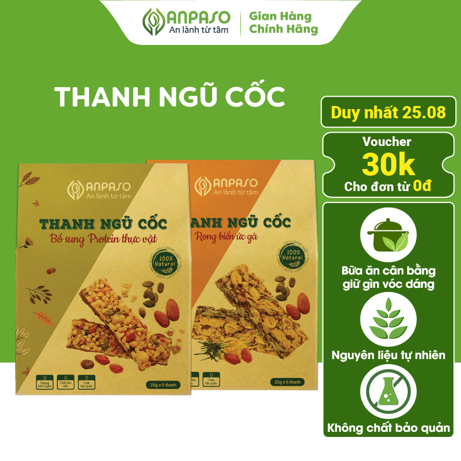 Thanh Ngũ Cốc Anpaso Ăn Kiêng, Giảm Cân, Eat Clean, Ăn Chay bổ sung Protein thực vật, chất xơ hộp 150g 6 thanh