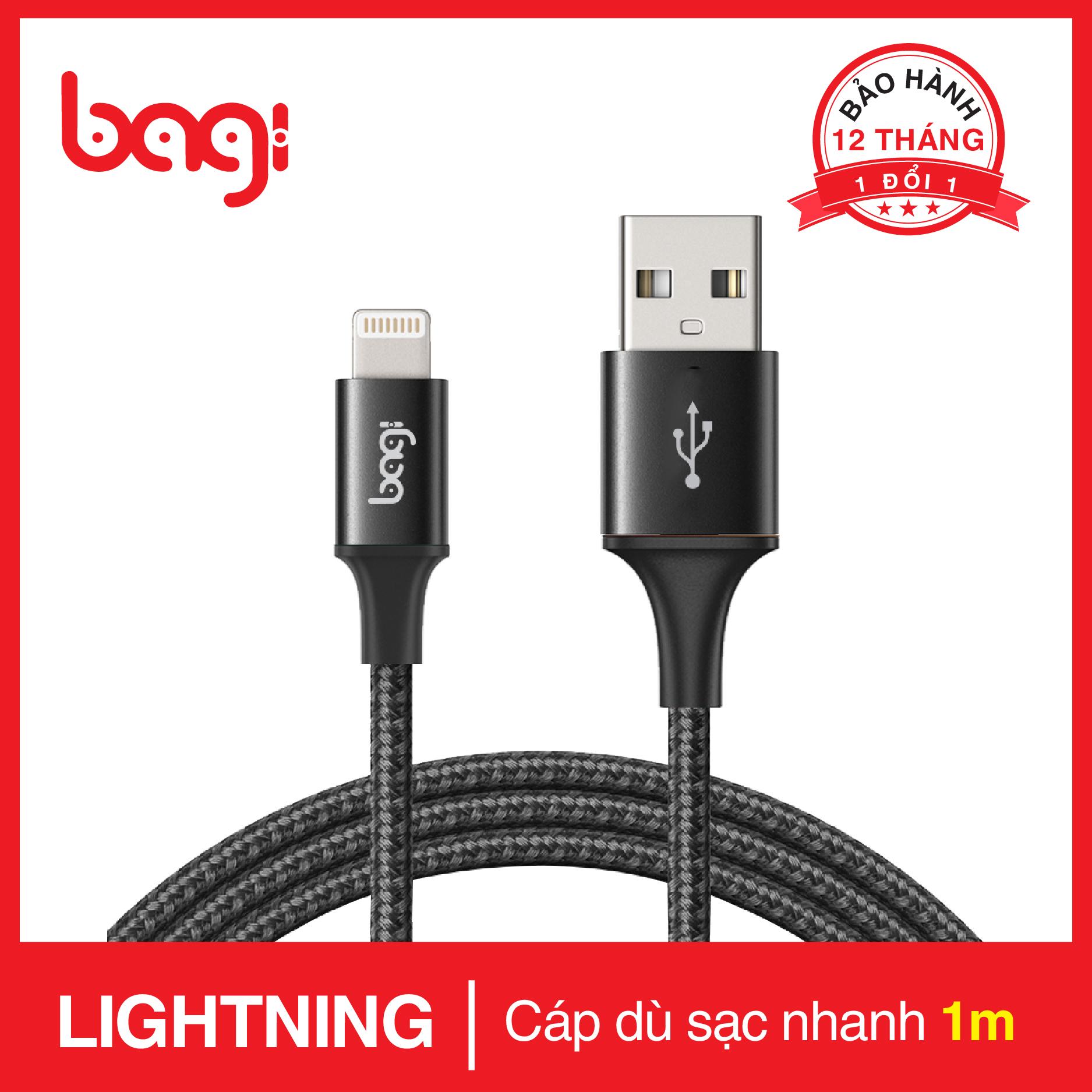 Cáp sạc nhanh bện dù Lightning Bagi 1m IS100
