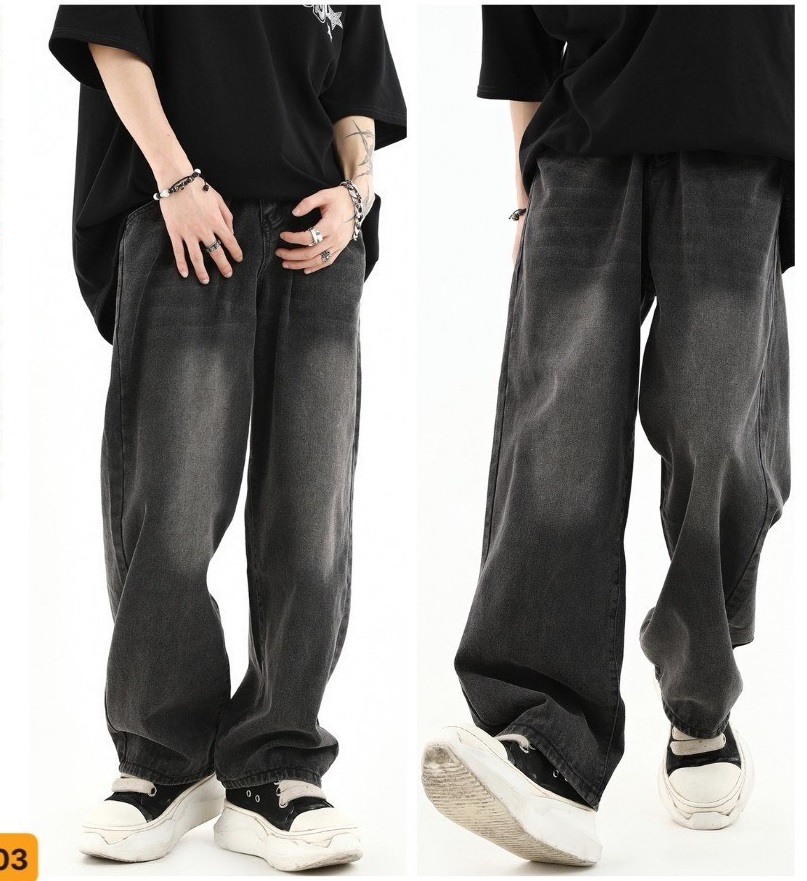 Quần baggy nam trơn màu đen xám ống rộng chất vải jean mềm mịn , quần dai baggy nam ống xuông thoải mái thoáng mát Thời Trang 24h Ms803
