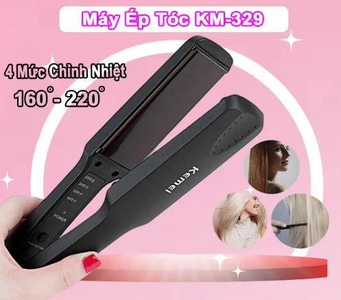 Máy Kẹp Ép Duỗi Thẳng Tóc 4 Mức Chỉnh Nhiệt Kemei KM 329. Máy duỗi tóc, kẹp thẳng, ép tóc, uốn cúp làm tóc xoăn lọn đa năng 3in1