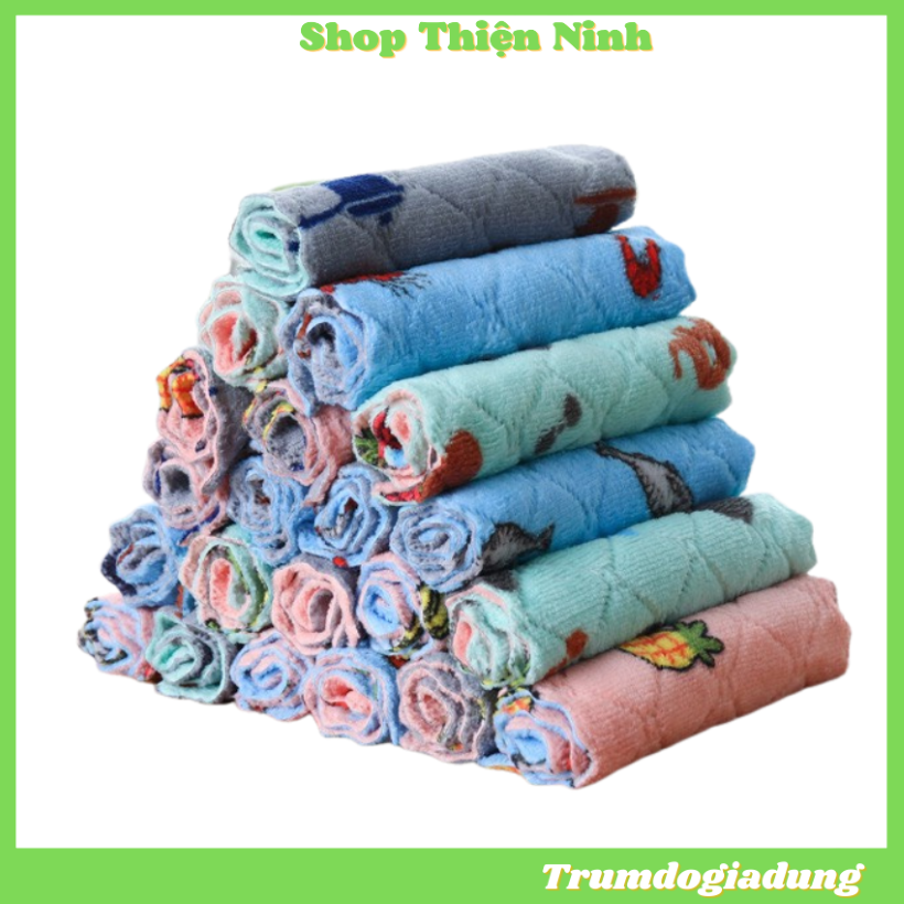 Sét 10 khăn lau bếp đa năng 2 mặt hình họa tiết hoa quả, siêu thấm hút lau bếp, lau chén đĩa, lau bàn ghế tiện lợi kích thước 25x25cm