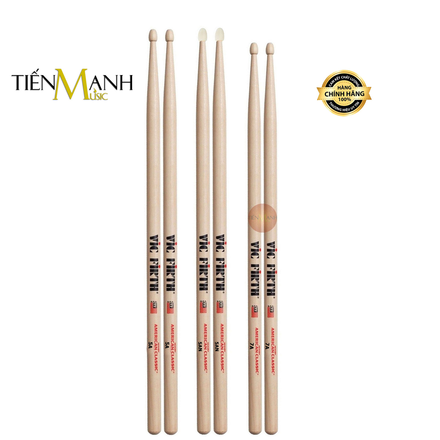   Chính Hãng  Dùi Trống Vic Firth 5A 7A 5AN 7AN Đầu Nhựa - American Classic Hickory Drumsticks VicFirth 