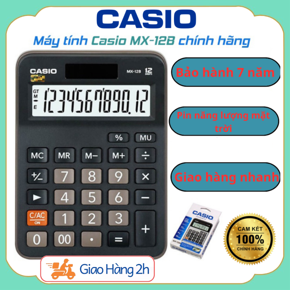 Máy tính casio mx-12b chính hãng - pin năng lượng mặt trời - bảo hành 7 năm