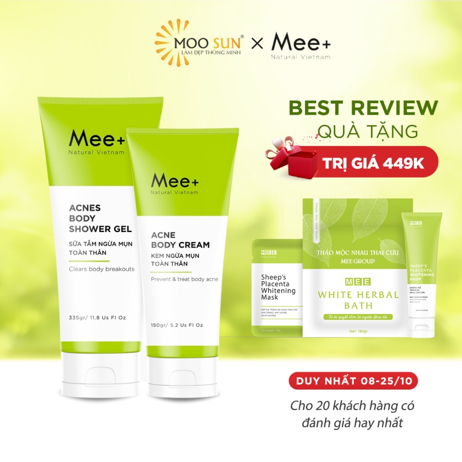 Mụn lưng, mụn body, bộ sữa tắm kết hợp kem ngừa mụn body Mee Natural