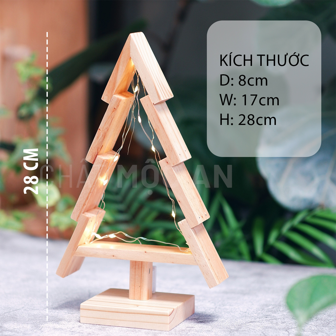 Combo cây thông noel bằng gỗ trang trí giáng sinh, tặng đèn đom đóm 01, làm quà tặng noel
