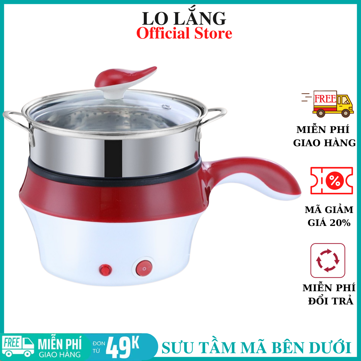 CA NẤU MÌ NỒI LẪU ĐIỆN MINI 2 TẦNG DUNG TÍCH 1.5L , 1 MỨT NHIỆT , CHIÊN XÀO , NẤU LẪU , HẤP TRỨNG , NẤU CHÁO TẶNG KÈM KHAY HẤP CAO CẤP