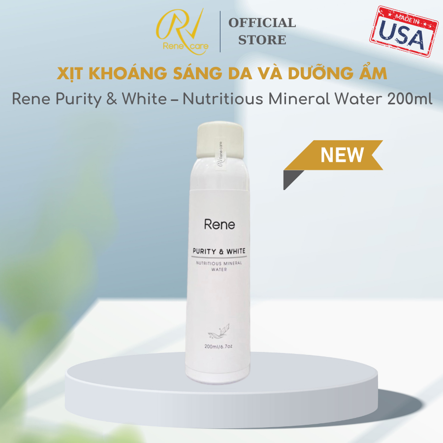 Xịt khoáng sáng da và dưỡng ẩm [Phục hồi nhanh độ ẩm của da.  Làm mềm và êm dịu da; Phục hồi độ ẩm của da; Làm mềm và êm dịu da] Rene Purity & White – Nutritious Mineral Water 200ml- USA