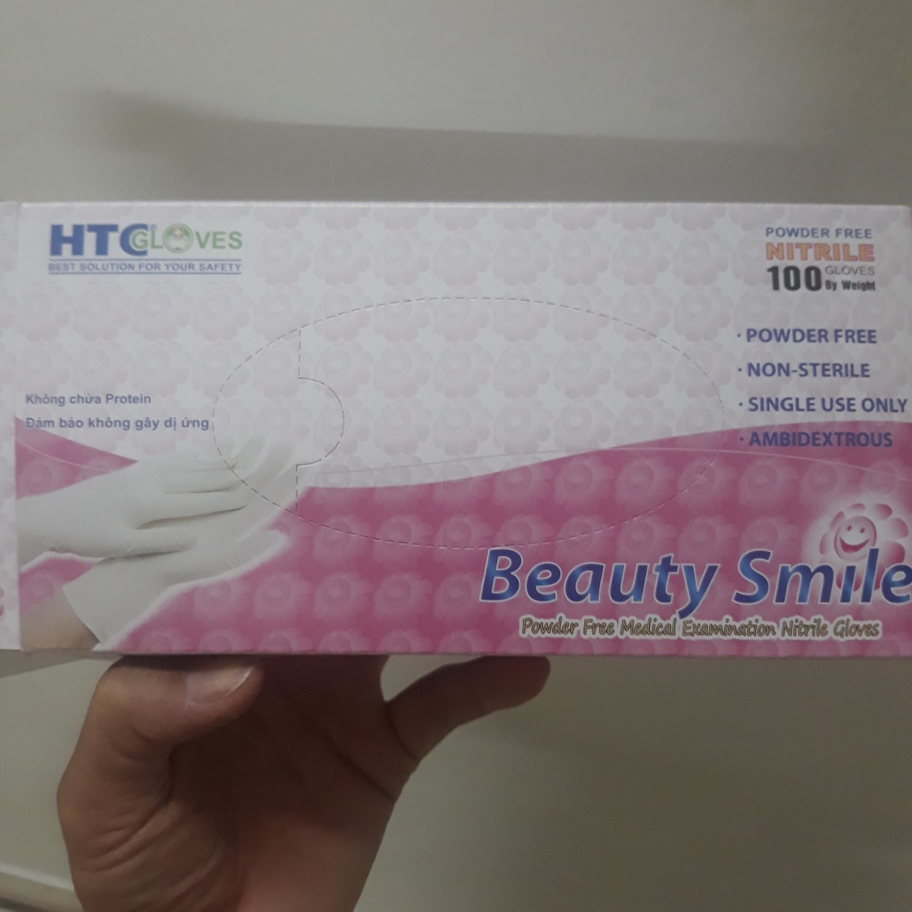 Găng tay nitrile không bột màu trắng HTC Beauty Smile - găng nha khoa 100 chiếc