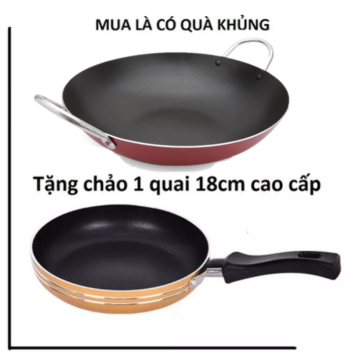 Chảo chống dính 22cm 2 quai sâu lòng và chảo 1 quai 18cm siêu đẹp