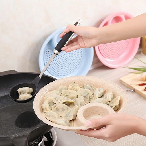 Đĩa đựng thức ăn có khay nước chấm và lưới ráo dầu tiện dụng 3in1