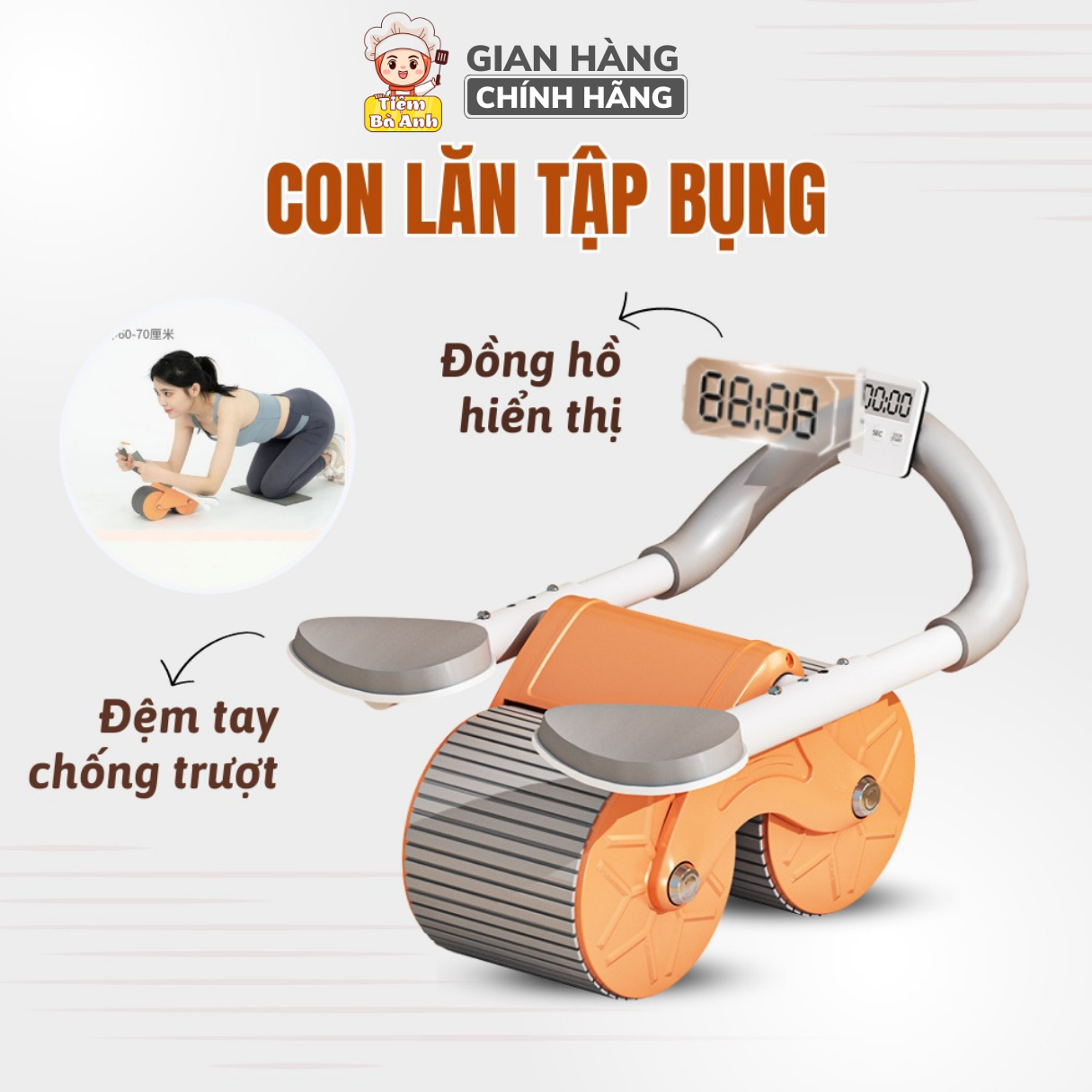 Con lăn trợ lực con lăn tập bụng tại nhà thế hệ mới 2 bánh thiết kế mới có chỗ để tay tiện dụng chất liệu