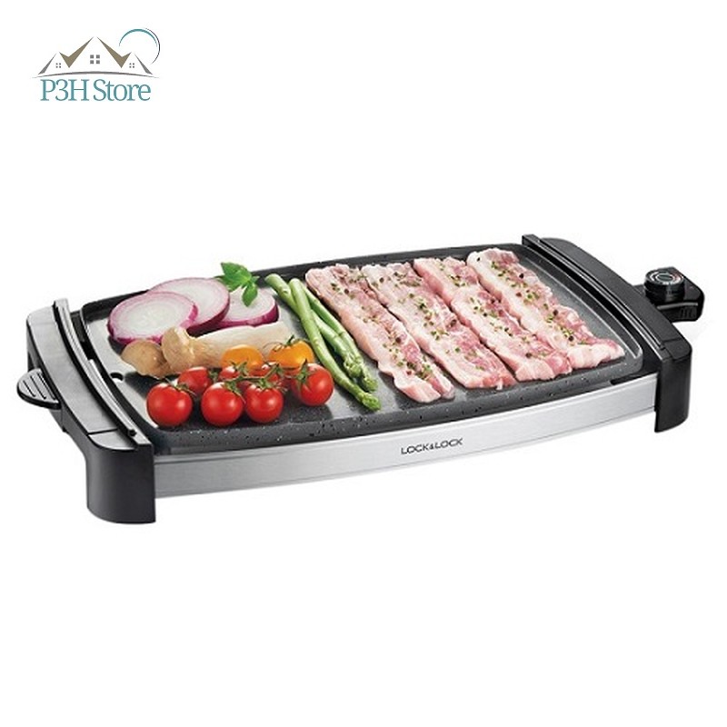 Vỉ nướng phủ đá hoa cương lock&lock bề mặt chống dính tốt công suất 1800w ejg211blk