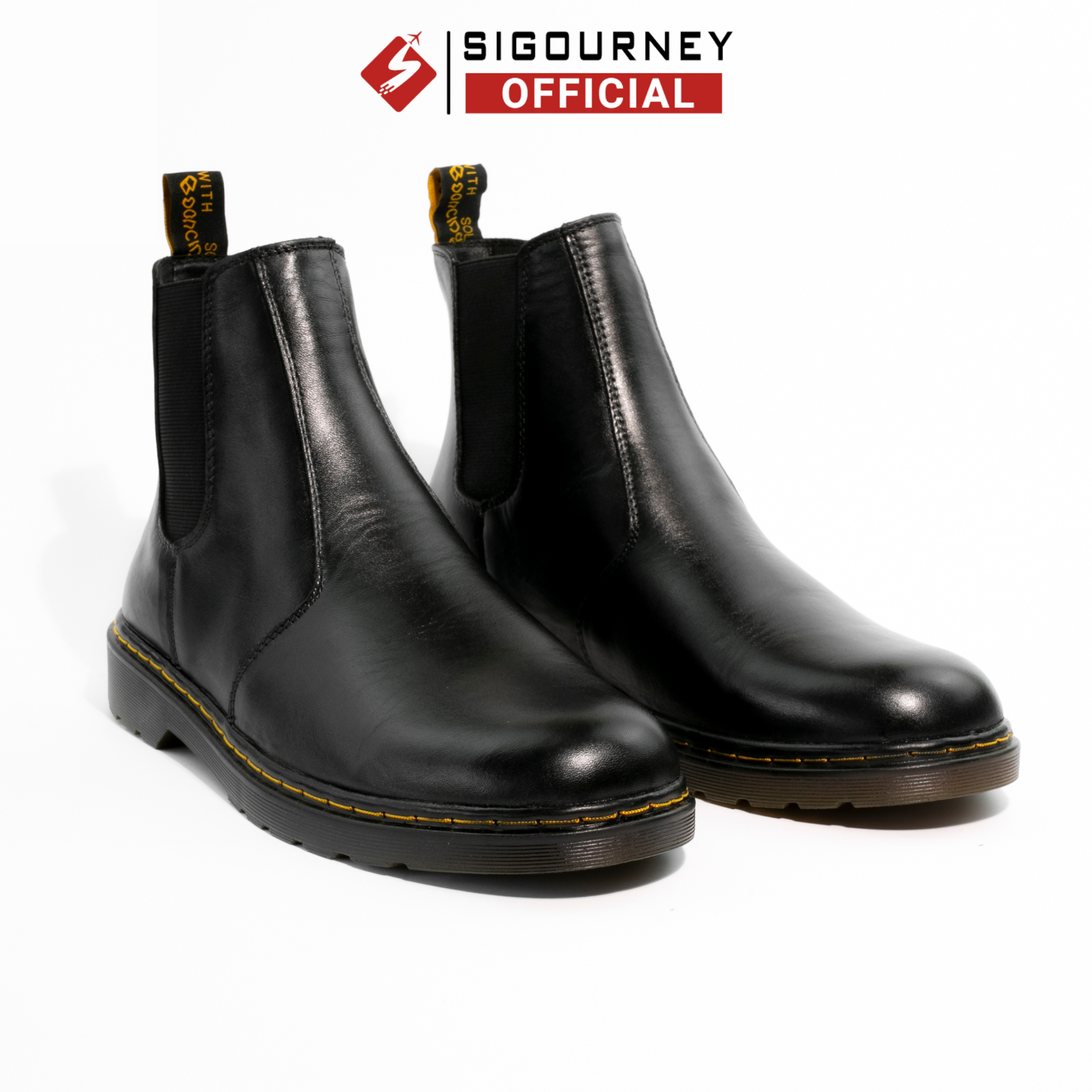 Giày chelsea boot nam mũi tròn đế kếp cao cấp sigourney boots-03 da bò nhập khẩu bảo hành 18 tháng