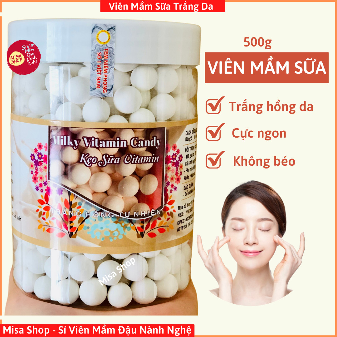 Hộp 500g viên mầm sữa (Kẹo mầm sữa) hỗ trợ giúp da trắng hồng tự nhiên, đẹp da giảm cân