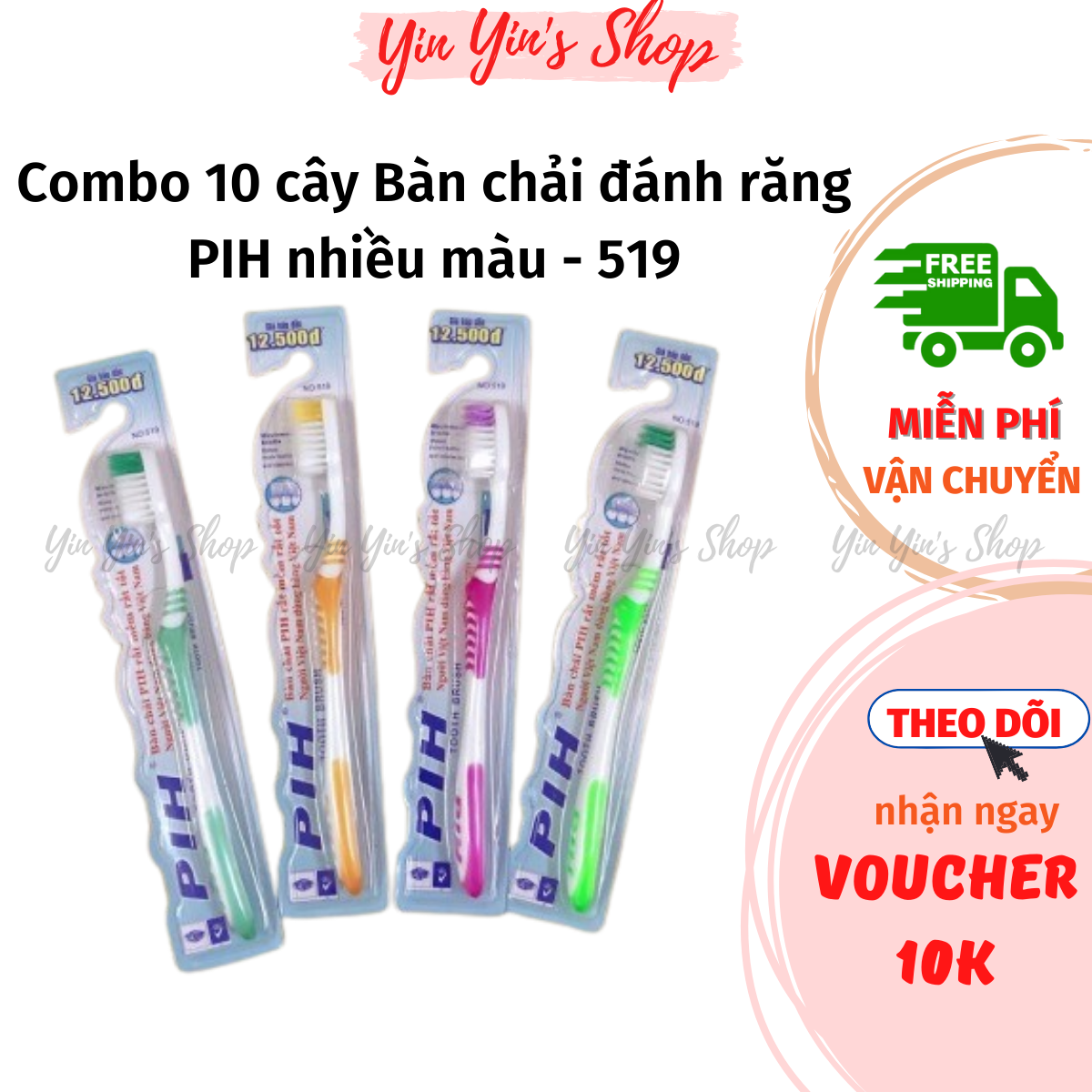 Combo 10 Cây Bàn Chải Đánh Răng PIH Nhiều Màu - 519