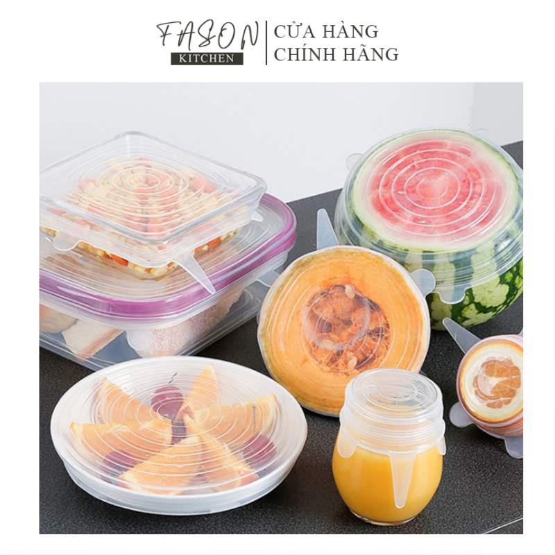 Set 6 nắp silicon trong suốt đậy cốc, bát đĩa, bọc thực phẩm đa năng - fasonkitchen