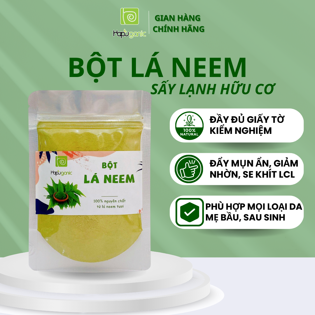 [HCM]Bột Lá Neem Nguyên Chất Hapu Organic trắng da trị mụn trị bệnh ngoài da