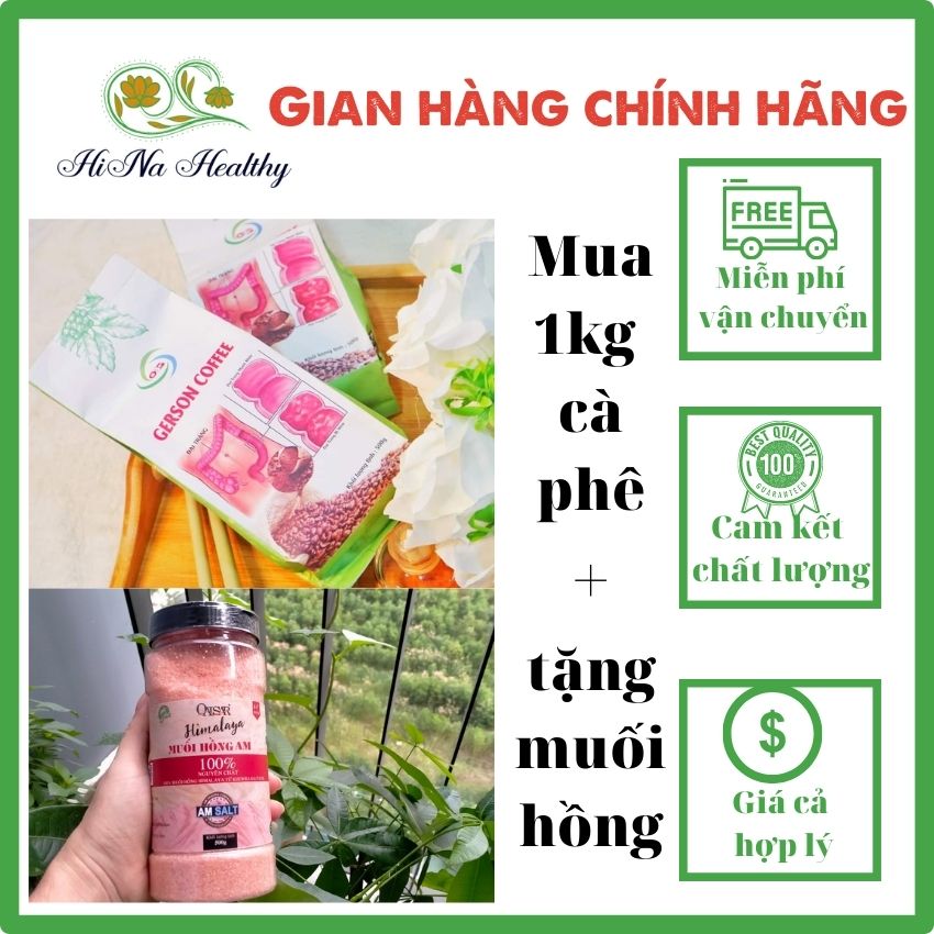 Cà phê hữu cơ thải độc, combo 1kg cà phê thải độc gerson tặng kèm hủ muối hồng himalaya trị giá 70k