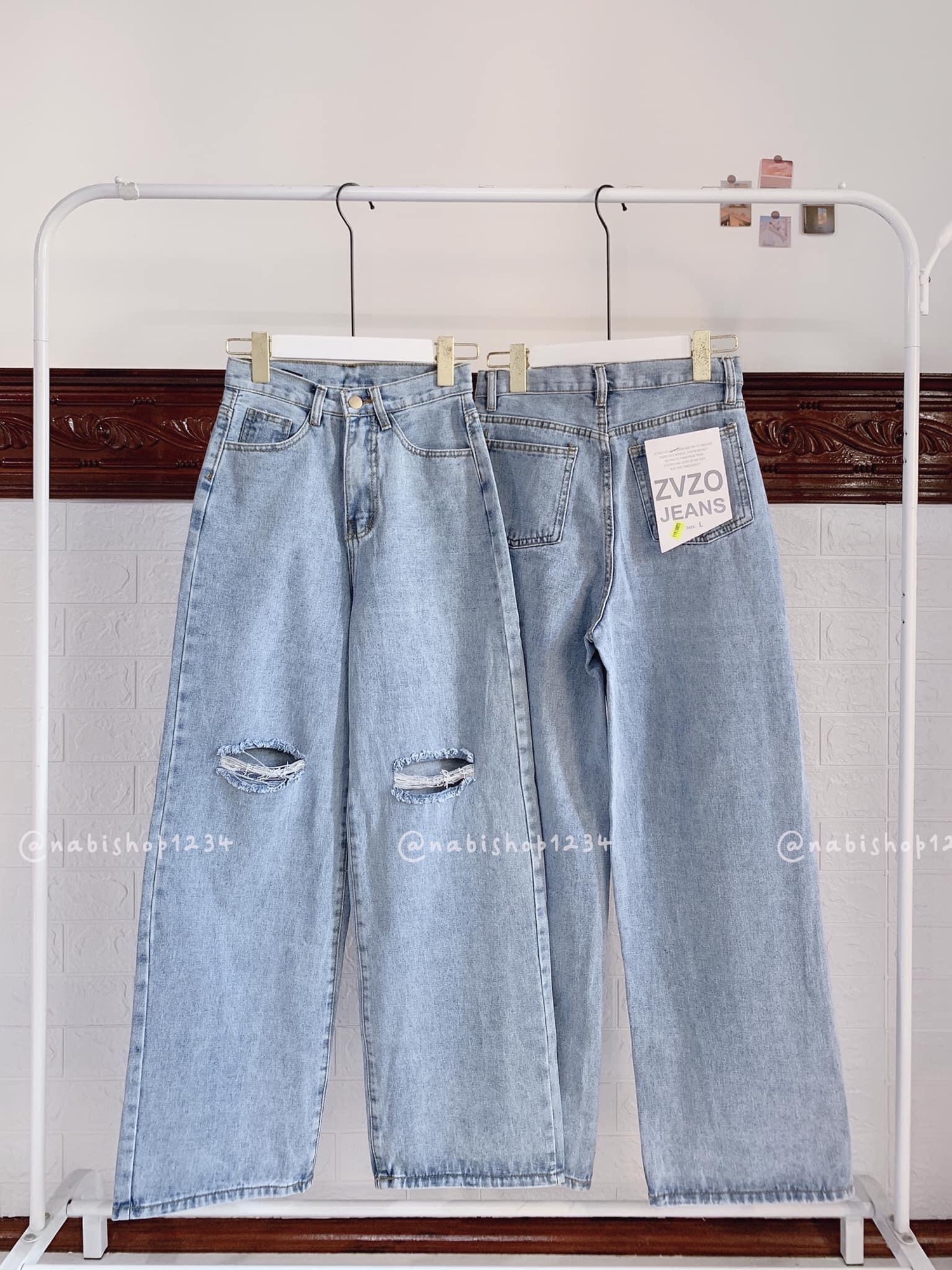 Baggy jeans ống suông rách gối Dài 100cm❤️