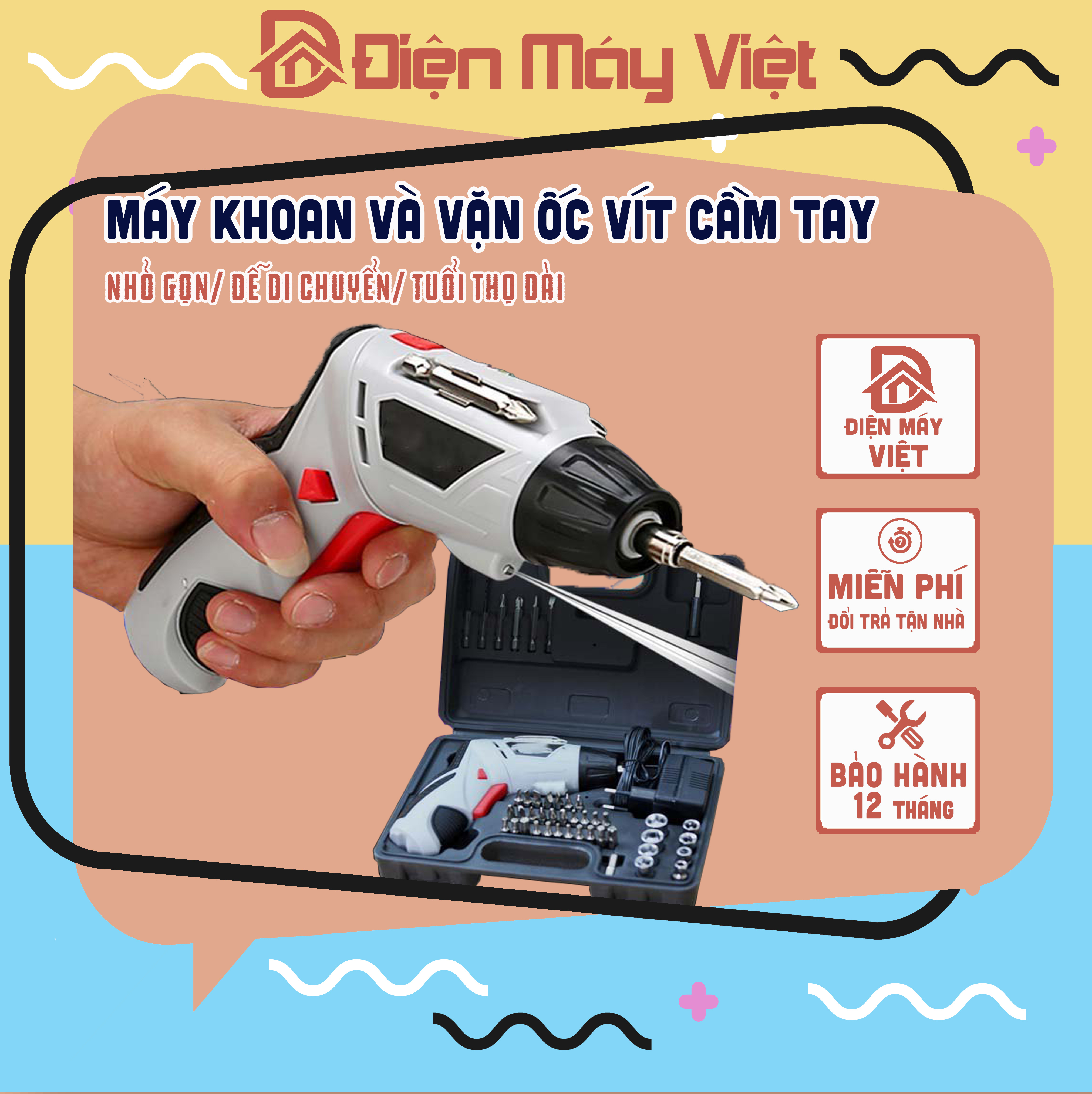Máy khoan và vặn ốc vít cầm tay mini 45 chi tiết Joust Max- Bảo Hành 12 Tháng