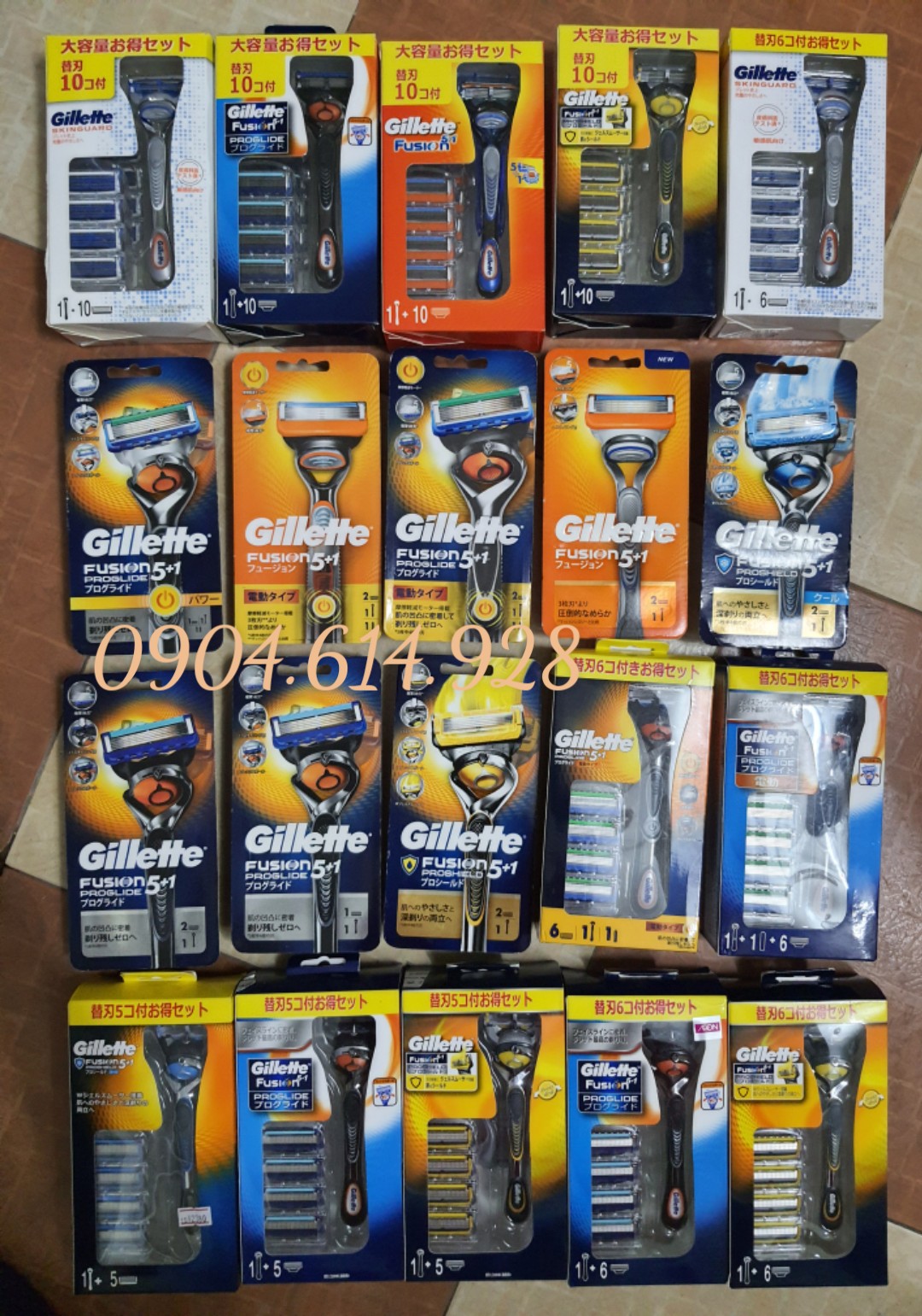 Dao cạo râu 5 lưỡi Gillette Fusion Nhật Bản (Hộp dao Set 1, 2, 6, 10 đầu lưỡi + 1 cán dao) và dao cạ