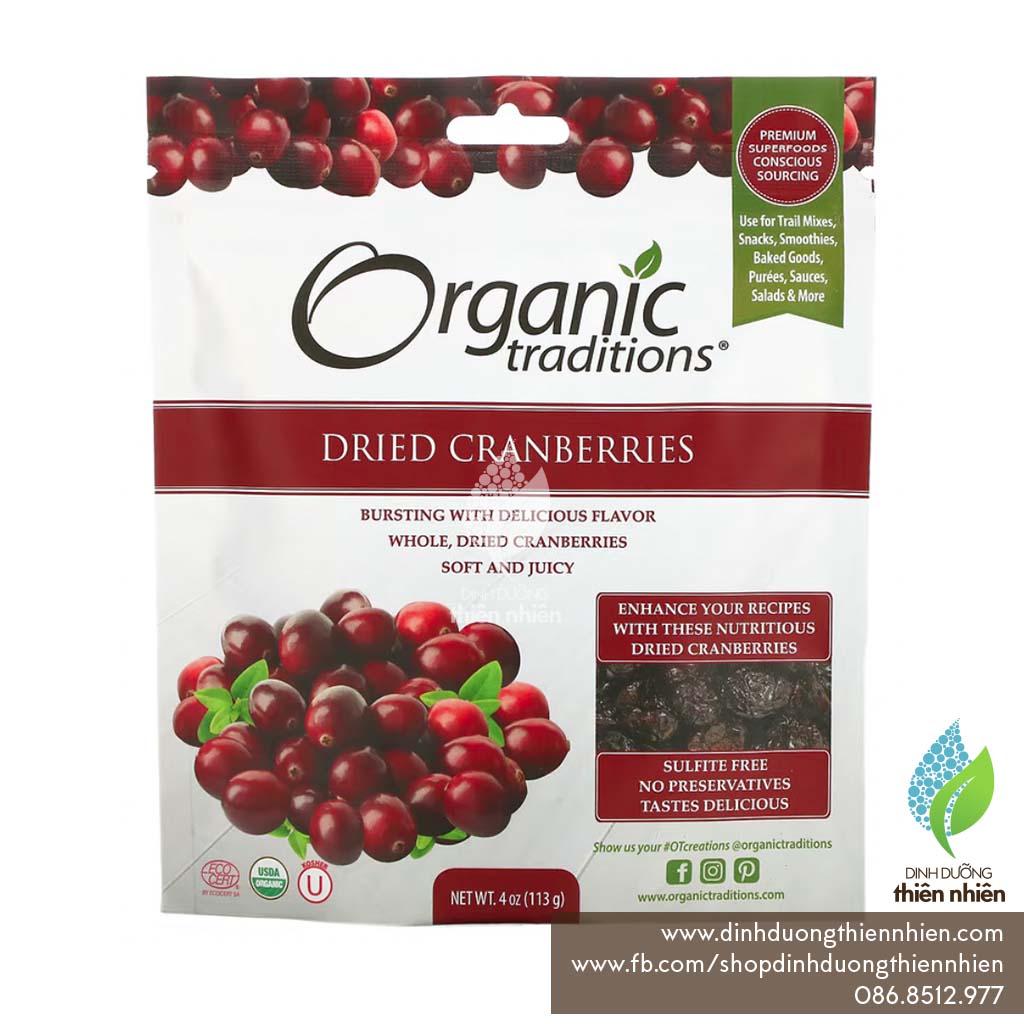 Quả Nam Việt Quất Khô Hữu Cơ Organic Traditions Organic Dried Cranberries, 113g (Trái Cây Khô Hữu Cơ)