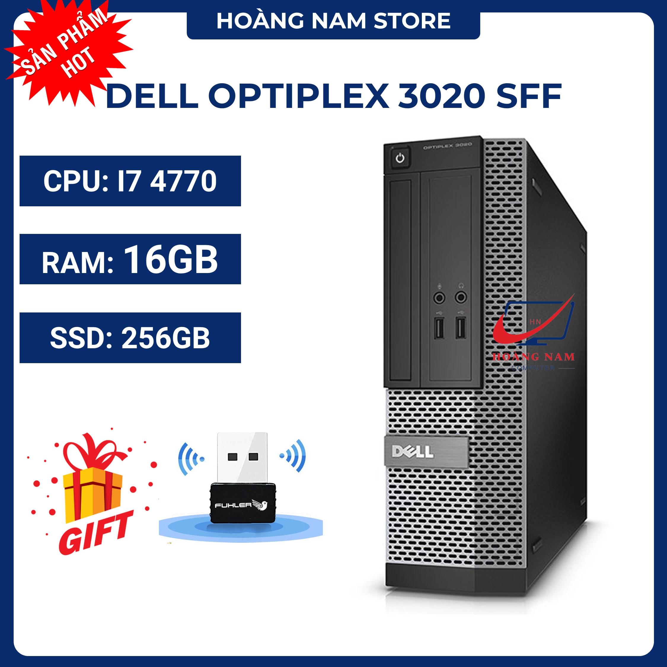Máy tính đồng bộ Dell Optiplex 3020 Core i7 4770/Ram 16GB/SSD 256GB, bảo hành 12 tháng lỗi 1 đổi 1. Tặng USB Wifi