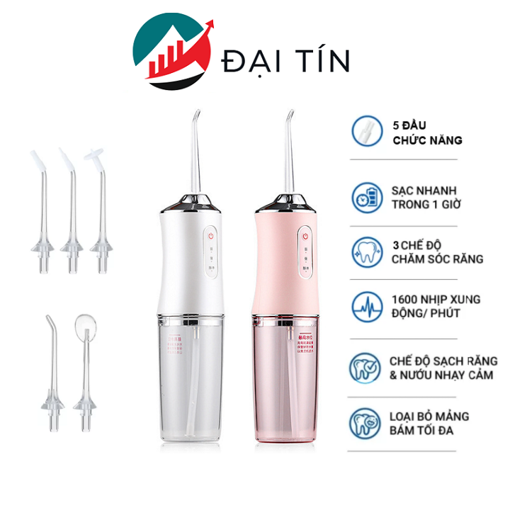 Máy tăm nước goviz máy tăm nước cầm tay tặng 5 đầu vệ sinh , chế độ diy mode, 4 đầu tăm, bình nước 300ml
