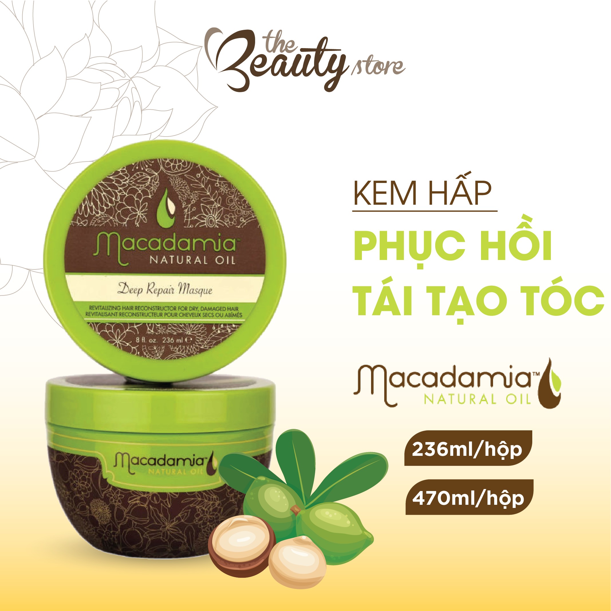 Kem ủ hấp dầu tóc Phục Hồi Tóc Hư Tổn Maccadamia, Mặt Nạ Ủ Tóc Cao Cấp Tái Tạo Chuyên Sâu, Dưỡng Tóc Chắc Khoẻ Deep Repair Masque 236ml - 470ml M_3010 M_3015