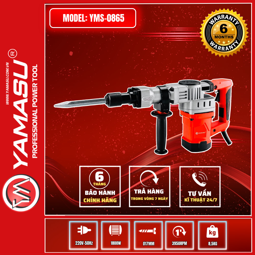 Máy đục bê tông Yamasu YMS-0865, Nòng lớn 35mm, Công suất 1800W