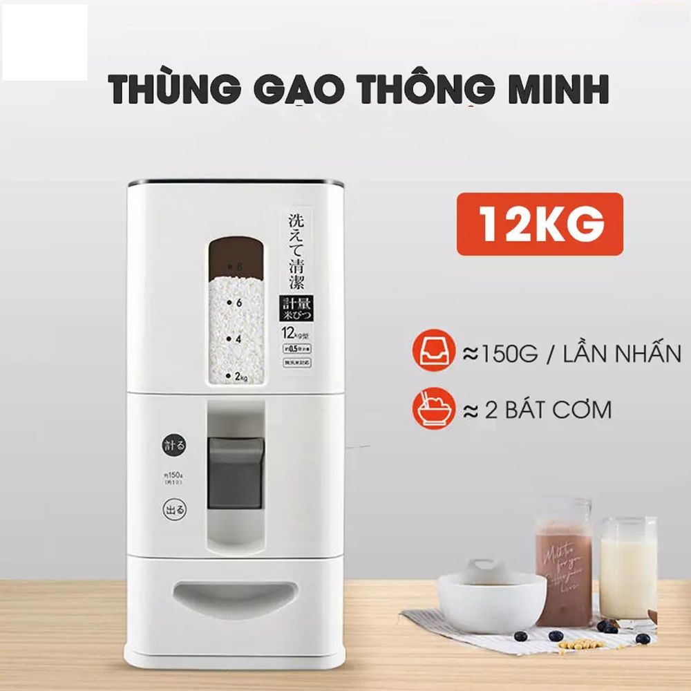 Thùng gạo thông minh 12Kg chống mối mọt chống bụi chống ẩm mốc
