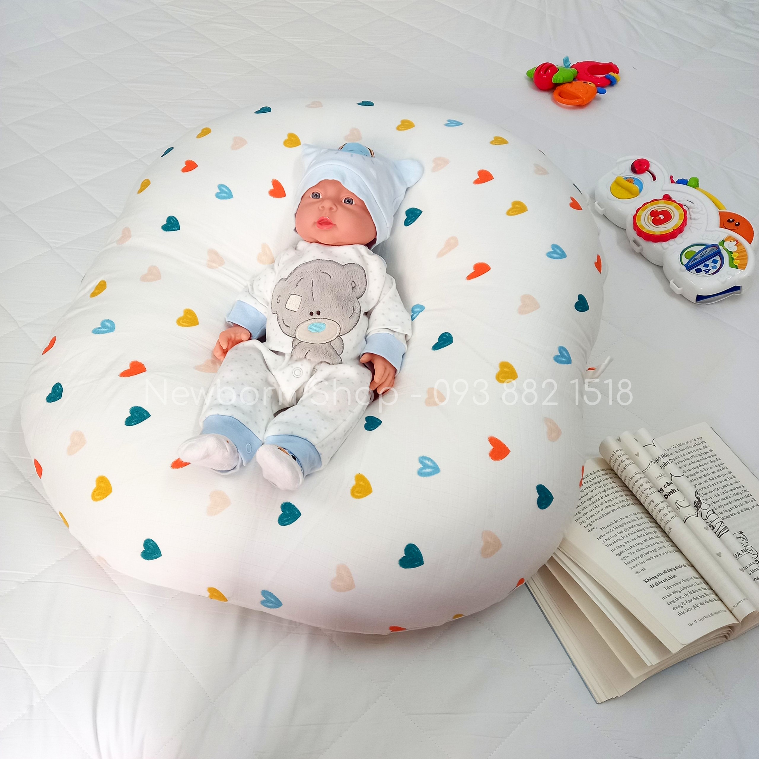 Gối Chống Trào Ngược Vải Xô Muslin Hàn Quốc-Giúp bé ngủ ngon, hạn chế giật mình, nôn trớ sữa