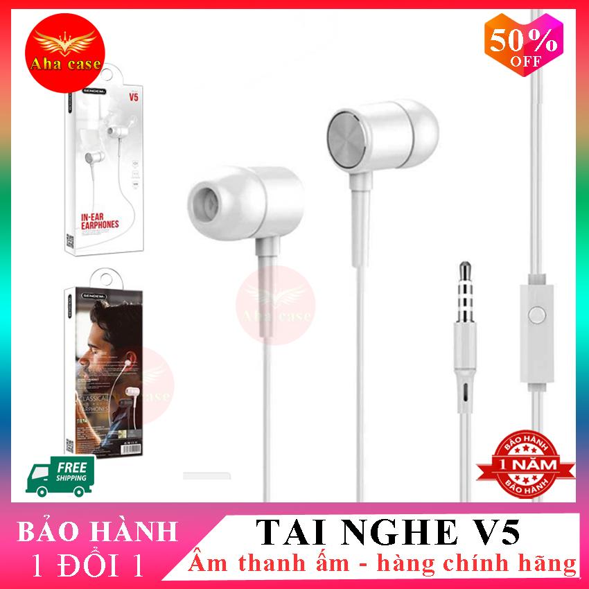 Tai nghe nhét tai Sendem V5 - Âm thanh Siêu ấm, mút tai êm ái có mic và nút tạm dừng nhạc, tai nghe dây, tai nghe giá rẻ, Aha Case