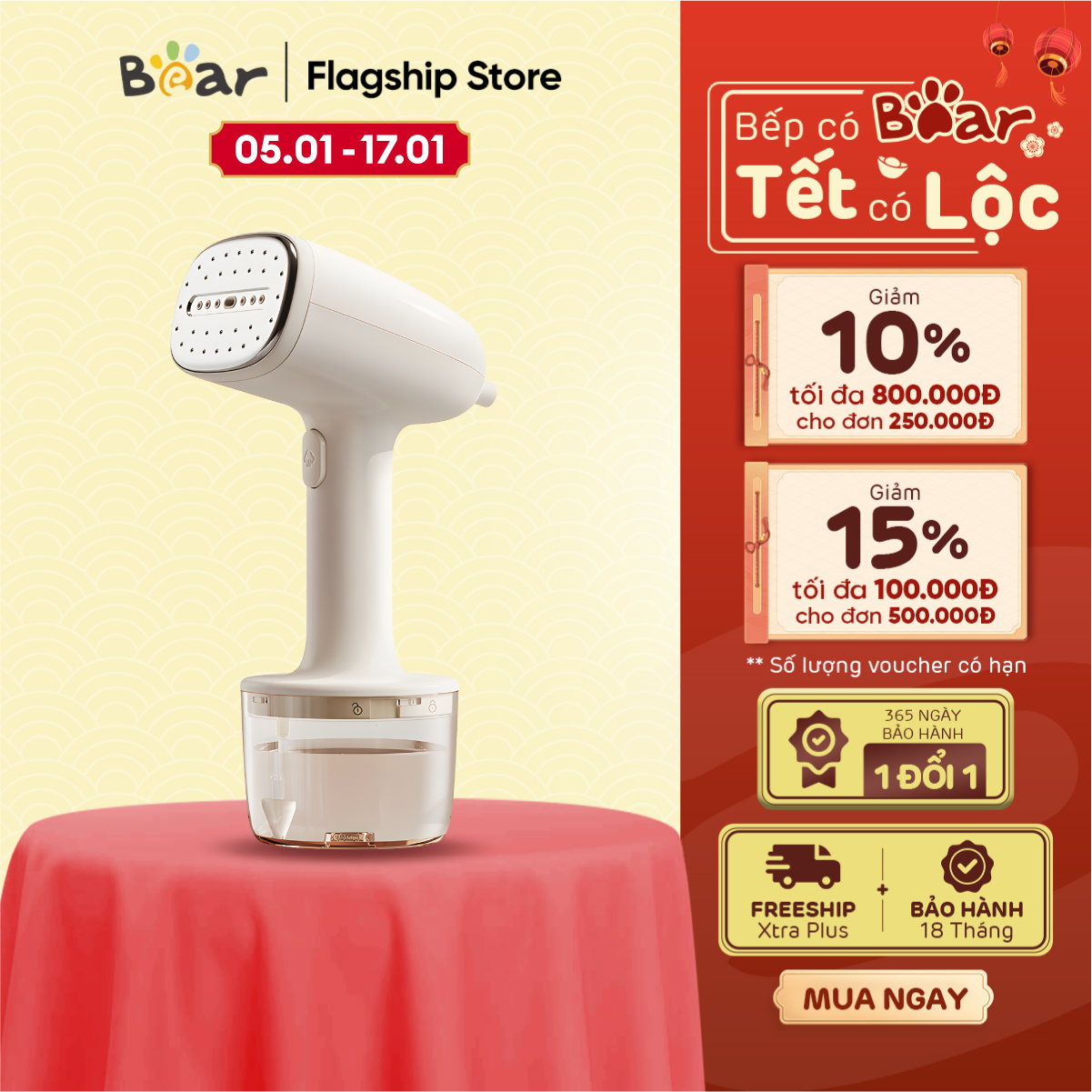 Bàn ủi hơi nước cầm tay Bear GTJ-D10M1 - Hàng Chính Hãng - Bảo Hành 18 Tháng