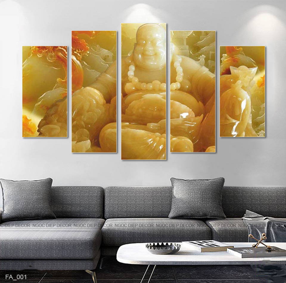 Tranh Dán Tường Phật Di Lặc 3D Giả Ngọc, tranh phong thủy phòng khách