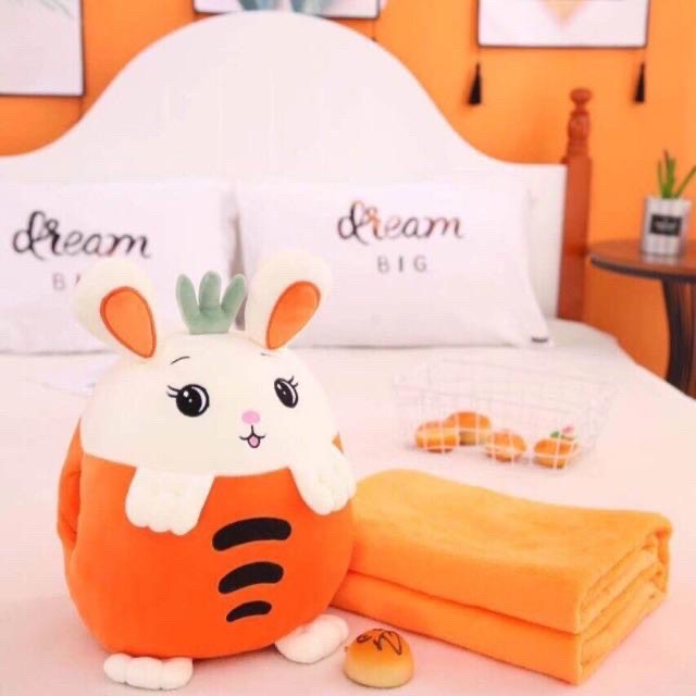 Set Chăn Gối Văn Phòng 3 Trong 1 Hình Thú Trái Cây Biểu Cảm Dễ Thương,Gối Mền Ngủ Văn Phòng