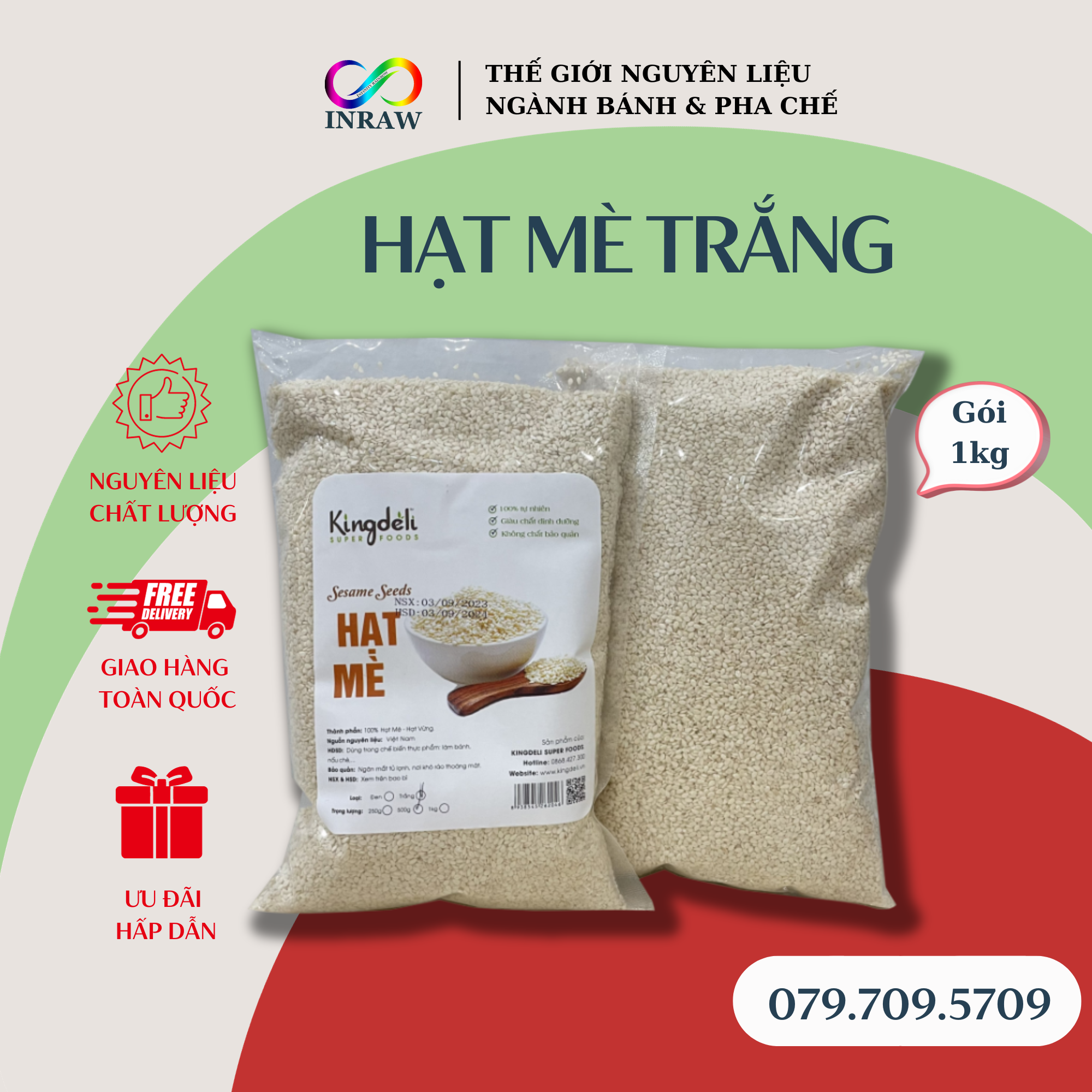 Hạt Mè Trắng Bóc Vỏ Gói 1kg - Giao thương hiệu ngẫu nhiên