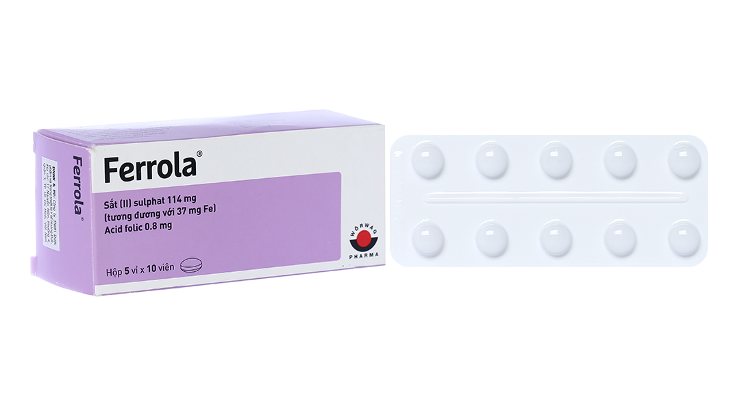 Ferrola - Bổ sung sắt và acid folic cho người thiếu máu, thiếu sắt Hộp 50