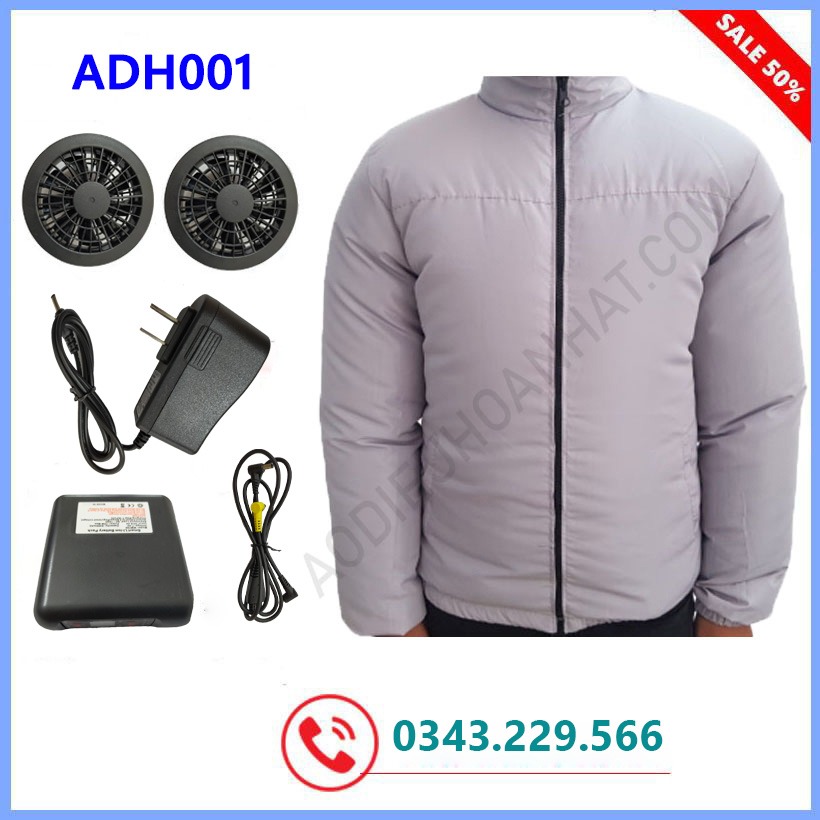 Áo Điều Hòa, Áo Khoác Quạt Gió Áo Làm Mát Công Nghệ Nhật Bản - Ghi Trắng